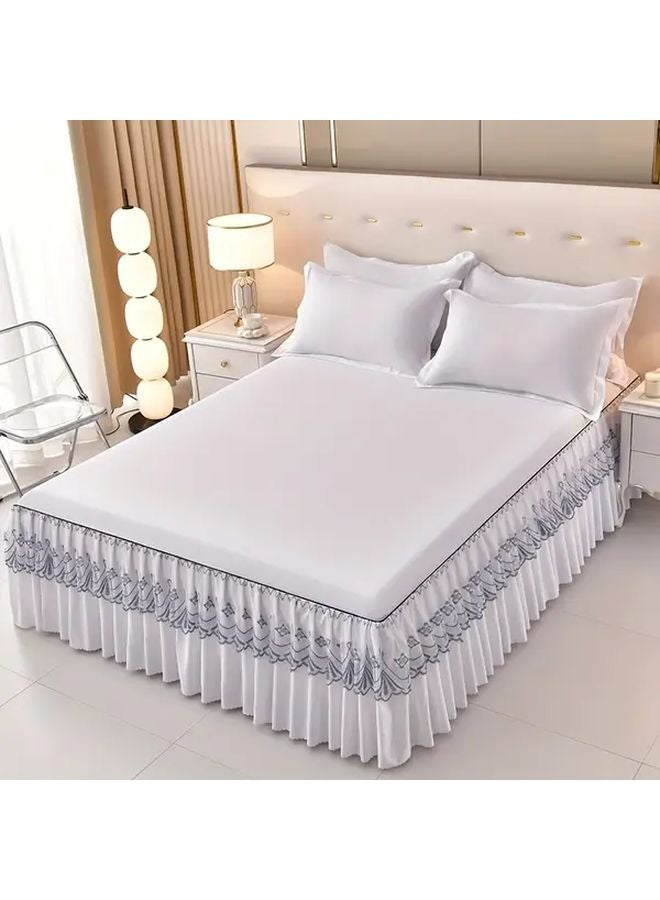 Navy Blue Lace Bed Skirt Set With Pillowcases Mattress Protector Non Slip Sheet - Image 5